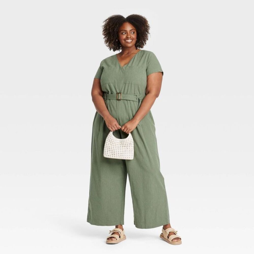 Ava & Viv - Women's Short Sleeve Utility Jumpsuit - Ava & Viv Olive Green - Picture 3 of 3